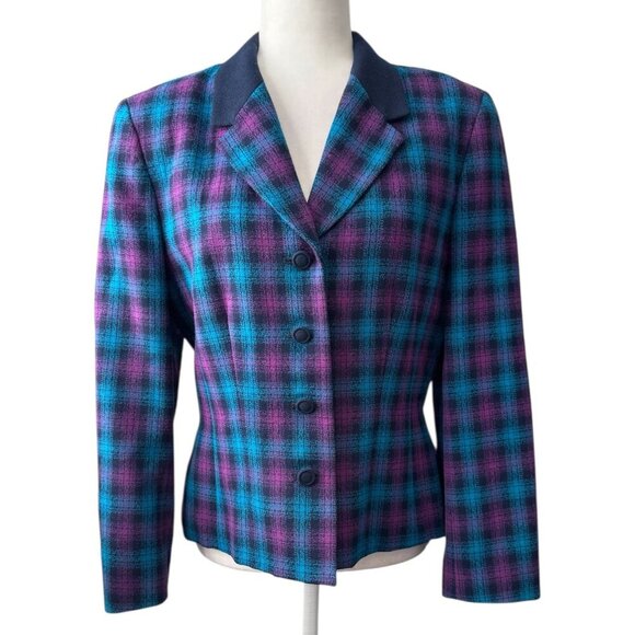Pendleton Classic 100% Virgin Wool Vintage Blazer Jacket Tartan Plaid Women's 10 - Picture 8 of 9